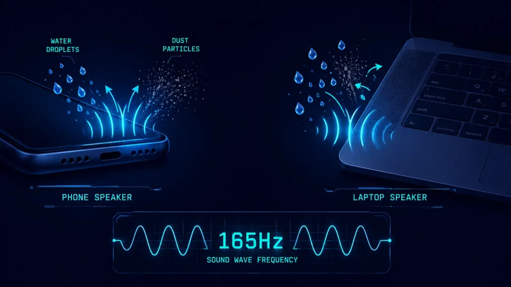 mic test 6 See how 165Hz sound waves can help push water droplets and dust particles away from phone and laptop speakers for clearer sound.